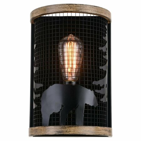 PERFECTTWINKLE 8 in. Kodiak Wall Light, Black & Burnished Teak PE3261405